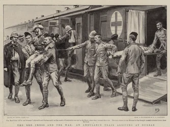 Das Rote Kreuz und der Krieg, ein Krankenwagenzug kommt in Durban an